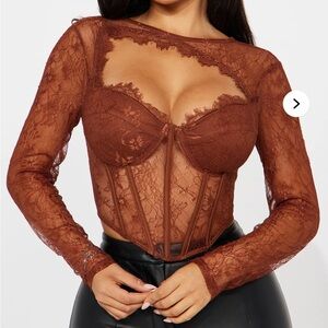 Fashion Nova Brown Lace Corset Top